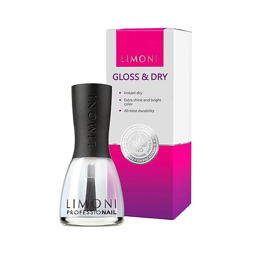 Базовое и верхнее покрытие для ногтей LIMONI Топ сушка для ногтей гелевый Gloss & Dry