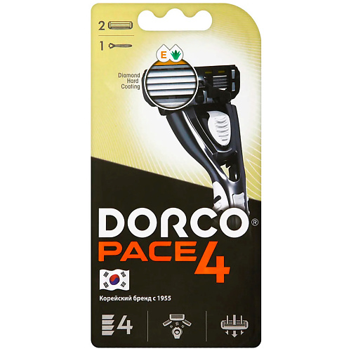 DORCO Бритва с 2 сменными кассетами PACE4, 4-лезвийная