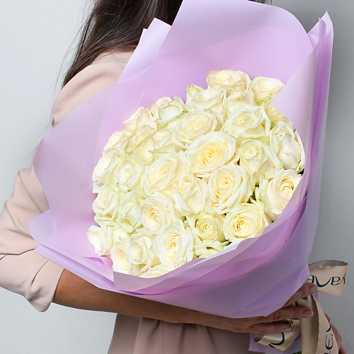 Букет живых цветов ЛЭТУАЛЬ FLOWERS Букет из белоснежных роз 35 шт. (40 см)