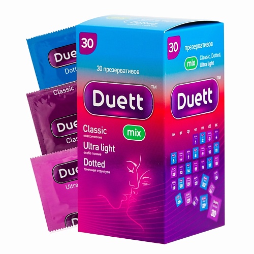DUETT Презервативы Mix: Classic +  Ultra light + Dotted 30 masculan презервативы 3 ultra 10 продлевающий с колечками пупырышками и анастетиком 10