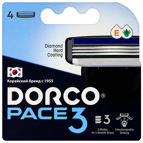 DORCO Сменные кассеты для бритья PACE3, 3-лезвийные жиллетт мак 3 сменные кассеты n4