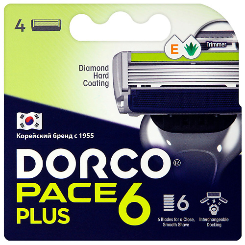 Кассета для станка DORCO Сменные кассеты для бритья PACE6 Plus, 6-лезвийные с триммером