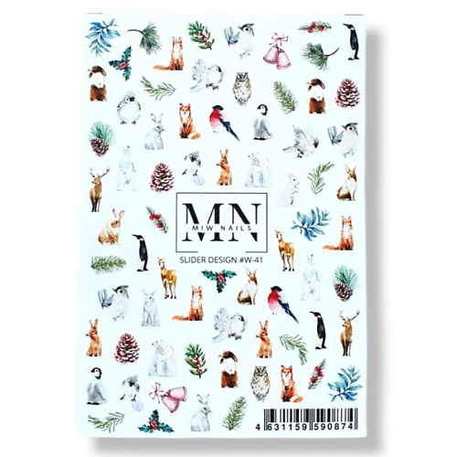 MIW NAILS Слайдер дизайн для маникюра зимняя животные 600 наклеек домашние животные