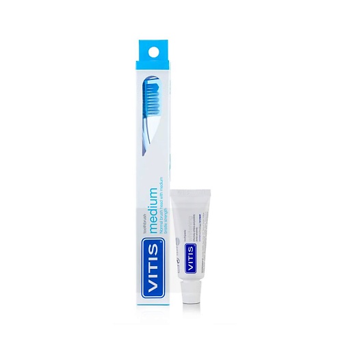 DENTAID Зубная щётка VITIS Medium в твердой упаковке + Зубная паста VITIS 1 cvdent зубная щетка cvdent clean zone medium