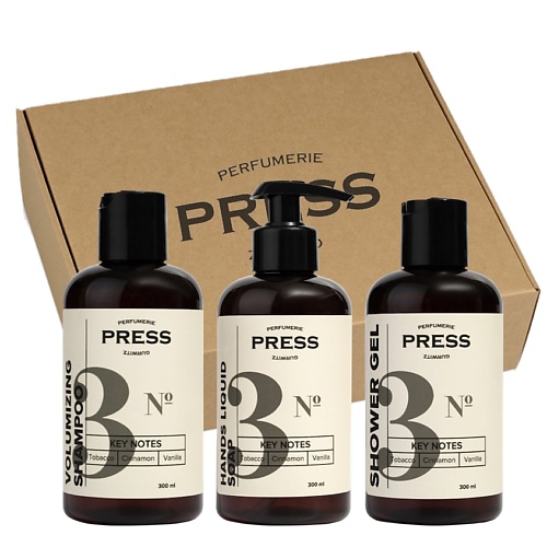 PRESS GURWITZ PERFUMERIE Подарочный набор Шампунь для волос безсульфатный парфюмированный №3 Гель для тела + Жидкое мыло