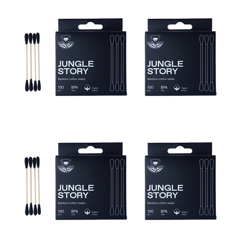 JUNGLE STORY Бамбуковые Ватные палочки с органическим Черным хлопком 400 jungle story бамбуковые ватные палочки для снятия макияжа белого а 100