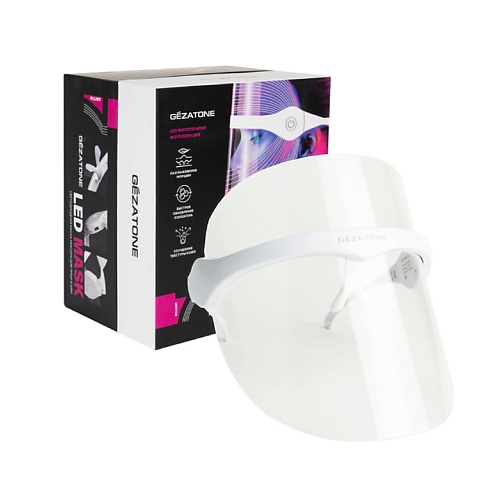 фото Gezatone светодиодная led маска для омоложения кожи лица и шеи с 7 цветами m1030