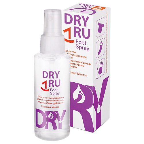 Дезодорант-спрей DRY RU Средство от потоотделения для ног с пролонгированным действием Foot Spray антиперспирант dryru foot spray для ног 100 мл 3 шт