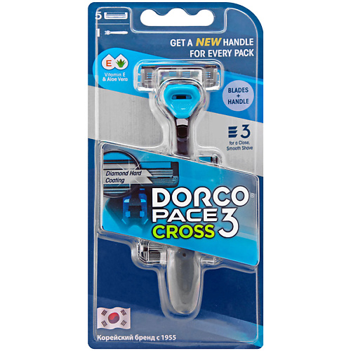 Станок для бритья DORCO Бритва с 1 сменной кассетой Pace CROSS3, 3-лезвийная