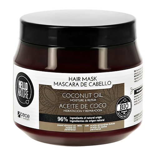 HELLO NATURE Маска для волос COCONUT OIL с кокосовым маслом (увлажнение и восстановление) 250