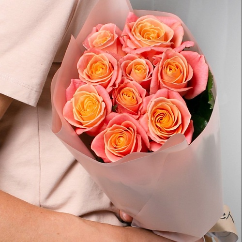 Букет живых цветов ЛЭТУАЛЬ FLOWERS Букет из персиковых роз 9 шт. (40 см)