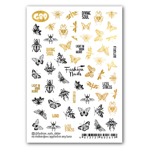 Наклейки для ногтей FASHION NAILS Слайдер дизайн для ногтей Gold Insects insects