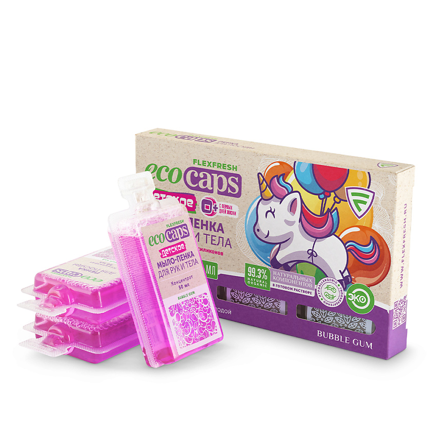 фото Жидкое эко мыло-пенка для детей, bubble gum, в капсулах 50 мл ecocaps
