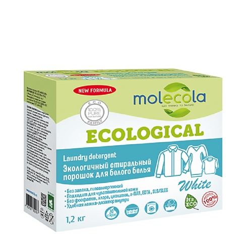 Порошок для стирки MOLECOLA Экологичный стиральный порошок для белого белья и одежды порошок концентрат для стирки molecola ecological 1000 гр