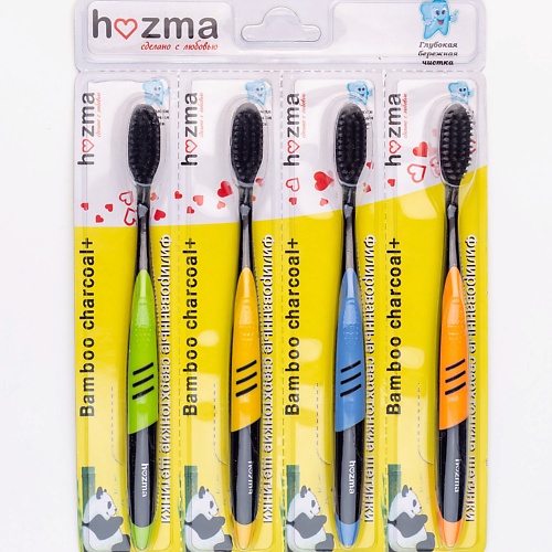 HOZMA Набор бамбуковых зубных щеток  с поверхностью для гигиены языка Premium