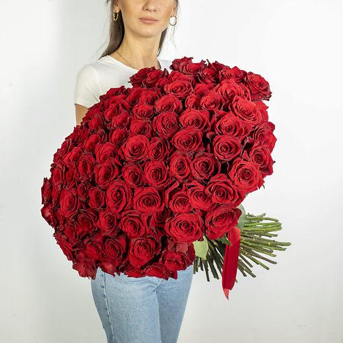 ЛЭТУАЛЬ FLOWERS Букет из высоких красных роз Эквадор 101 шт. (70 см)