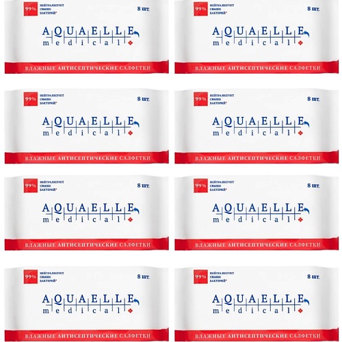 фото Aquaelle medical антисептические мини-салфетки мультипак, 8 пачек по 8 штук