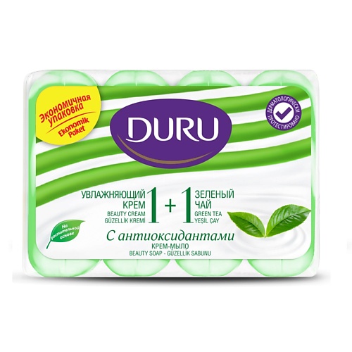 DURU Туалетное крем-мыло 1+1 Увлажняющий крем & Зеленый чай 4 чай зеленый о самом главном натуральный 60 г