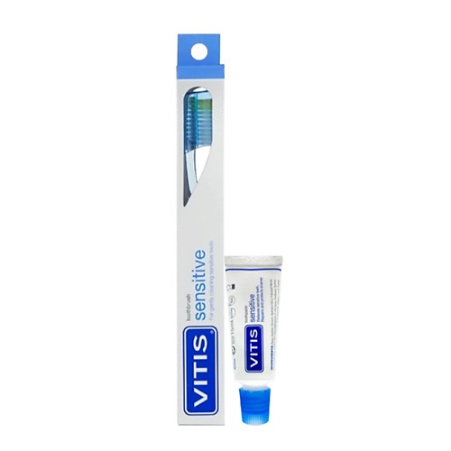 DENTAID Зубная щётка VITIS Sensitive + Зубная паста VITIS 15 мл. dentaid зубная паста vitis orthodontic для пациентов с ортодонтическими конструкциями 100