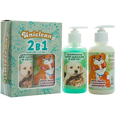 UNICLEAN Подарочный набор шампунь для щенков и котят и крем-мыло с маточным молочком