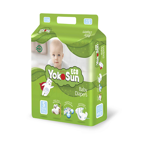 YOKOSUN Детские подгузники на липучках Eco размер S (3-6 кг), 70 шт.