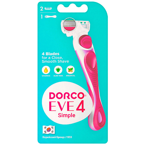 Станок для бритья DORCO Женская бритва с двумя сменными кассетами EVE4, 4-лезвийная станок для бритья dorco женская бритва с 2 сменными кассетами eve6 6 лезвийная