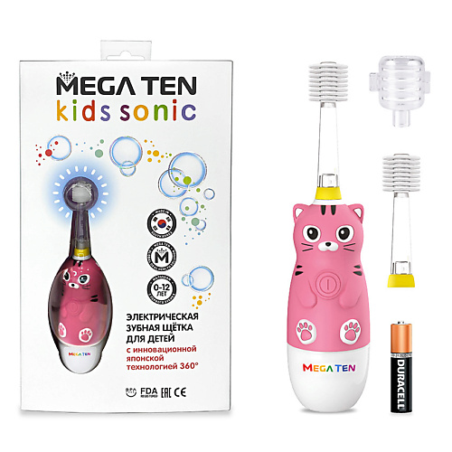 MEGA TEN Электрическая зубная щетка КОТЕНОК В НАБОРЕ KIDS SONIC mega ten детская электрическая зубная щетка kids sonic пингвиненок