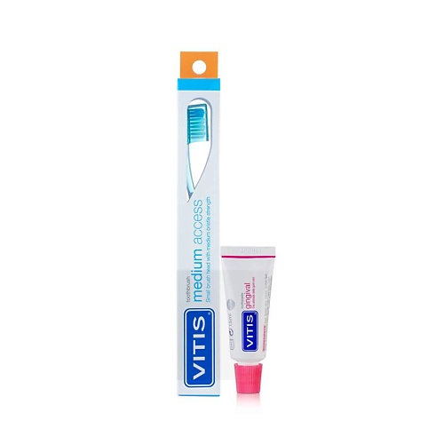 DENTAID Зубная Щётка VITIS MEDIUM ACCESS + Зубная Паста VITIS 1 dentaid зубная паста vitis cpc protect с цетилпиридиния хлоридом 0 14% и фтором 100