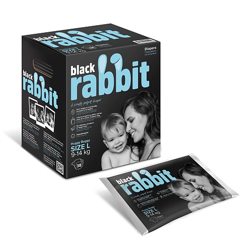фото Black rabbit подгузники на липучках, 9-14 кг, l