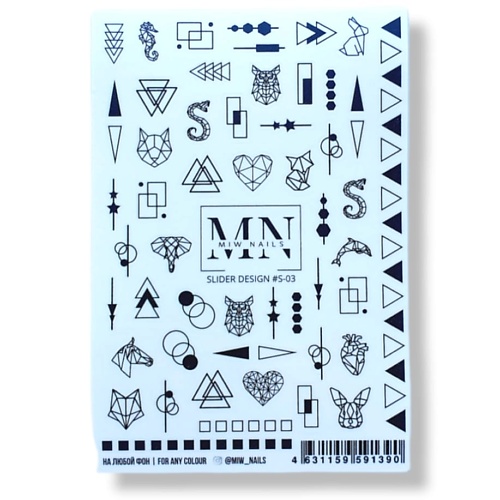 MIW NAILS Наклейки для ногтей (самоклеющиеся слайдеры) геометрия животные софи и фантастические животные