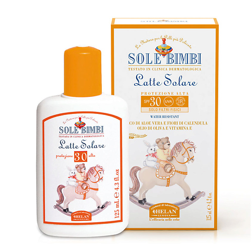 HELAN Солнцезащитное молочко с высоким фактором защиты SPF 30 Sole Bimbi. 125 helan детское молочко спрей для защиты от солнца c фактором защиты spf 50 sole bimbi 100