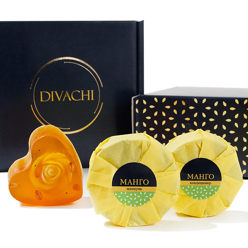 фото Divachi шампунь и кондиционер твердый для прочности волос "манговый рай" с мылом в подарок