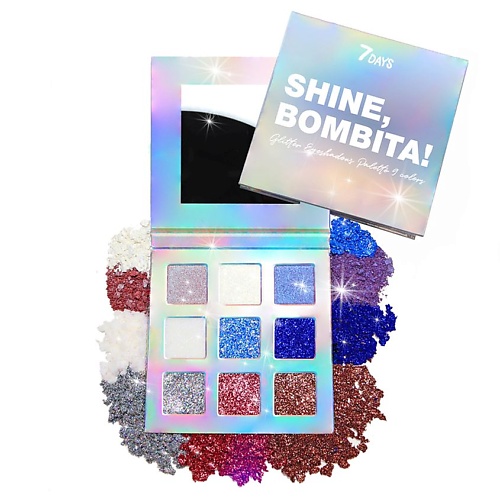 

7DAYS Палетка с блестками SHINE, BOMBITA! 7 цветов, Палетка с блестками SHINE, BOMBITA! 7 цветов