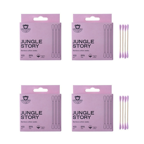 JUNGLE STORY Бамбуковые ватные палочки с органическим розовым хлопком 400 jungle story бамбуковые ватные палочки для снятия макияжа белого а 100