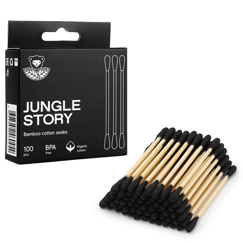 JUNGLE STORY Бамбуковые Ватные палочки с органическим Черным хлопком 100 jungle story бамбуковые ватные палочки для снятия макияжа белого а 100