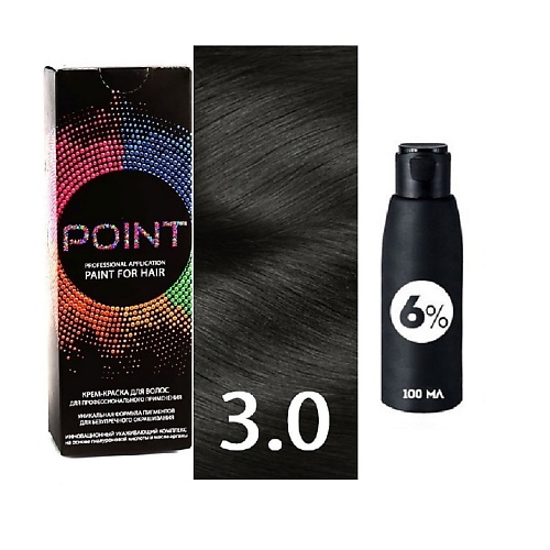 POINT Краска для волос, тон №3.0, Тёмный шатен + Оксид 6% point корректор базы для осветленных волос тон 0 10 усилитель пепельный графит оксид 6%