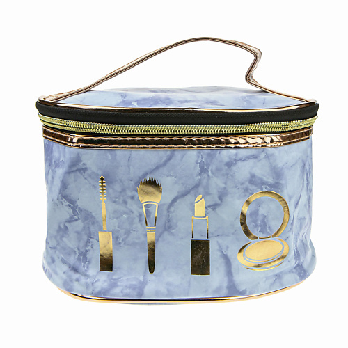 LUKKY Косметичка-чемоданчик мраморная с золотом, голубая тесьма змейка сине голубая с золотом 1 5 см 25 м