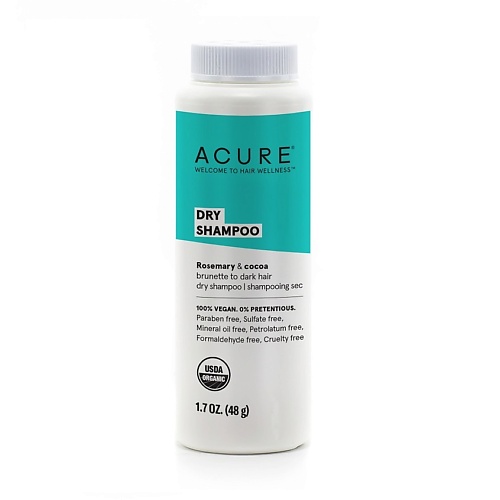 фото Acure органический сухой шампунь для тёмных волос розмарин и какао