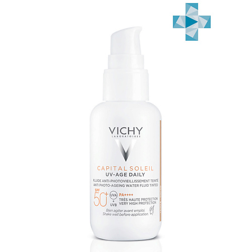 VICHY CAPITAL SOLEIL UV-AGE DAILY Невесомый солнцезащитный флюид для лица против признаков фотостарения Тонирующий Светлый SPF 50+ vichy capital soleil uv clear невесомый солнцезащитный флюид для лица против несовершенств spf 50