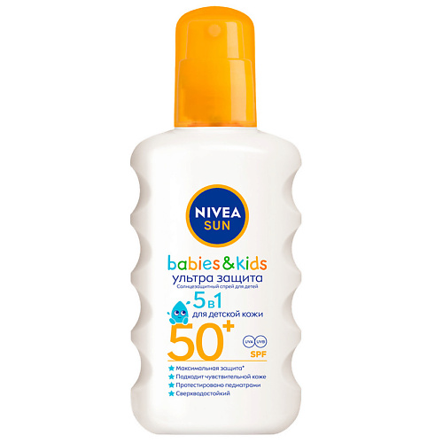 nivea nivea sun kids детский солнцезащитный лосьон spf 50 200 мл Солнцезащитный спрей для тела NIVEA SUN УЛЬТРА ЗАЩИТА Солнцезащитный спрей для детей SPF 50+