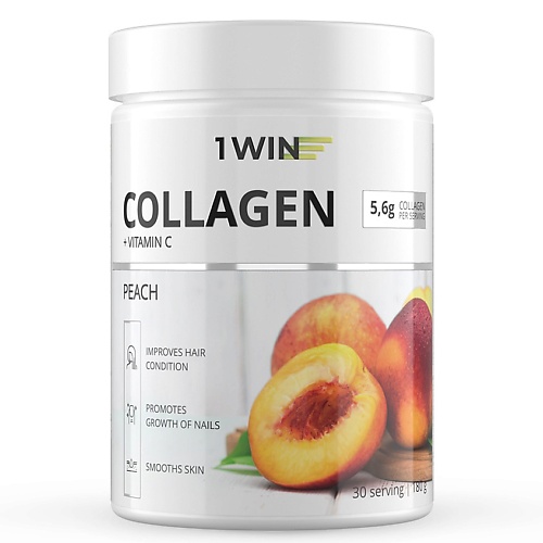 1WIN Коллаген c витамином C, со вкусом персика vplab коллаген пептиды collagen peptides для красоты гидролизованный коллаген магний и витамин c порошок лесные ягоды