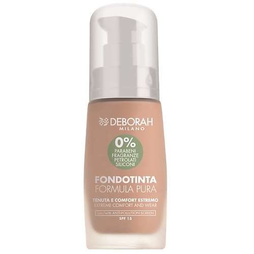 тональная основа матирующая deborah milano formula pura extra mat foundation тон 02 бежевый 30 мл Тональное средство DEBORAH MILANO Тональная основа FORMULA PURA FOUNDATION