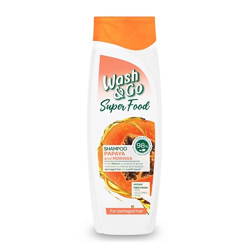 Шампунь для волос WASH&GO Шампунь SUPERFOOD с маслом папайи и моринги