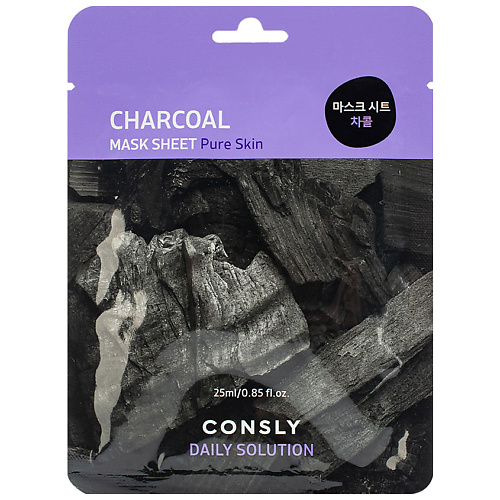 Маска для лица CONSLY Тканевая маска для лица с древесным углём Facial Tissue Mask With Charcoal Extract маска тканевая для лица apivita tissue face mask avocado moisturizing and soothing 10 мл