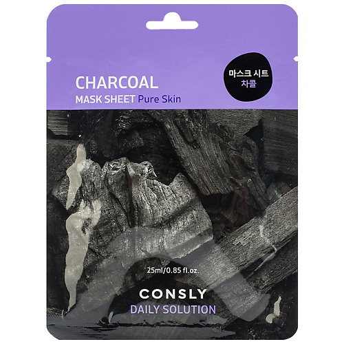 Маска для лица CONSLY Тканевая маска для лица с древесным углём Facial Tissue Mask With Charcoal Extract маска для лица consly тканевая маска для лица с муцином улитки facial tissue mask with syn ake peptide