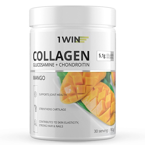 Порошок 1WIN Коллаген с витамином C, Хондроитином и Глюкозамином, манго Dietary Supplement Collagen + Vitamine C + Glukosamine + Chondroitin, Mango
