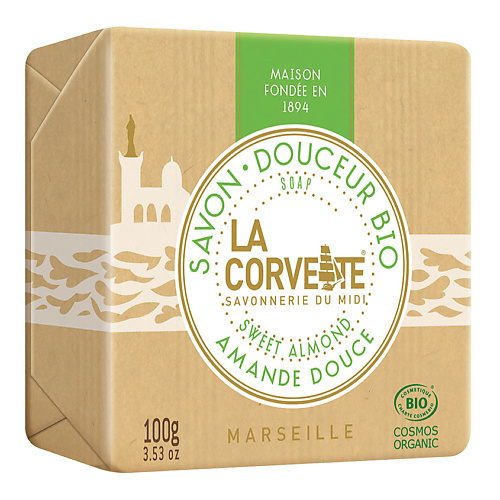 органическое мыло для лица рук и тела медовое 120г Мыло твердое LA CORVETTE Мыло органическое для лица и тела Сладкий миндаль Marseille Sweet Almond Soap