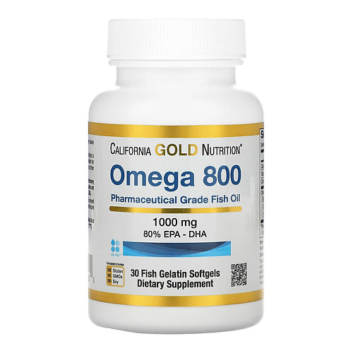 CALIFORNIA GOLD NUTRITION Омега 800, рыбий жир фармацевтической степени чистоты, 80% ЭПК/ДГК в форме триглицеридов 1000 мг CGN000002