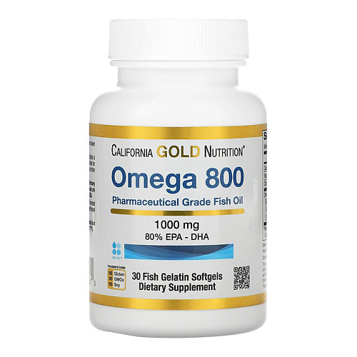 Капсула CALIFORNIA GOLD NUTRITION Омега 800, рыбий жир фармацевтической степени чистоты, 80% ЭПК/ДГК в форме триглицеридов Omega 800