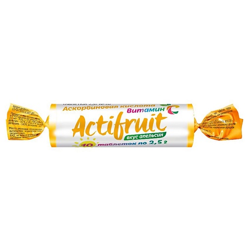 Таблетка АКТИФРУТ Витамин С таблетки жевательные с сахаром со вкусом Апельсина